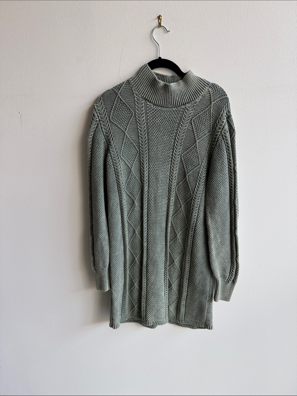Free People Cable Knit Turtleneck Sweater - Sage Green